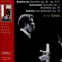 Orfeo : Gilels - Beethoven, Brahms, Schumann